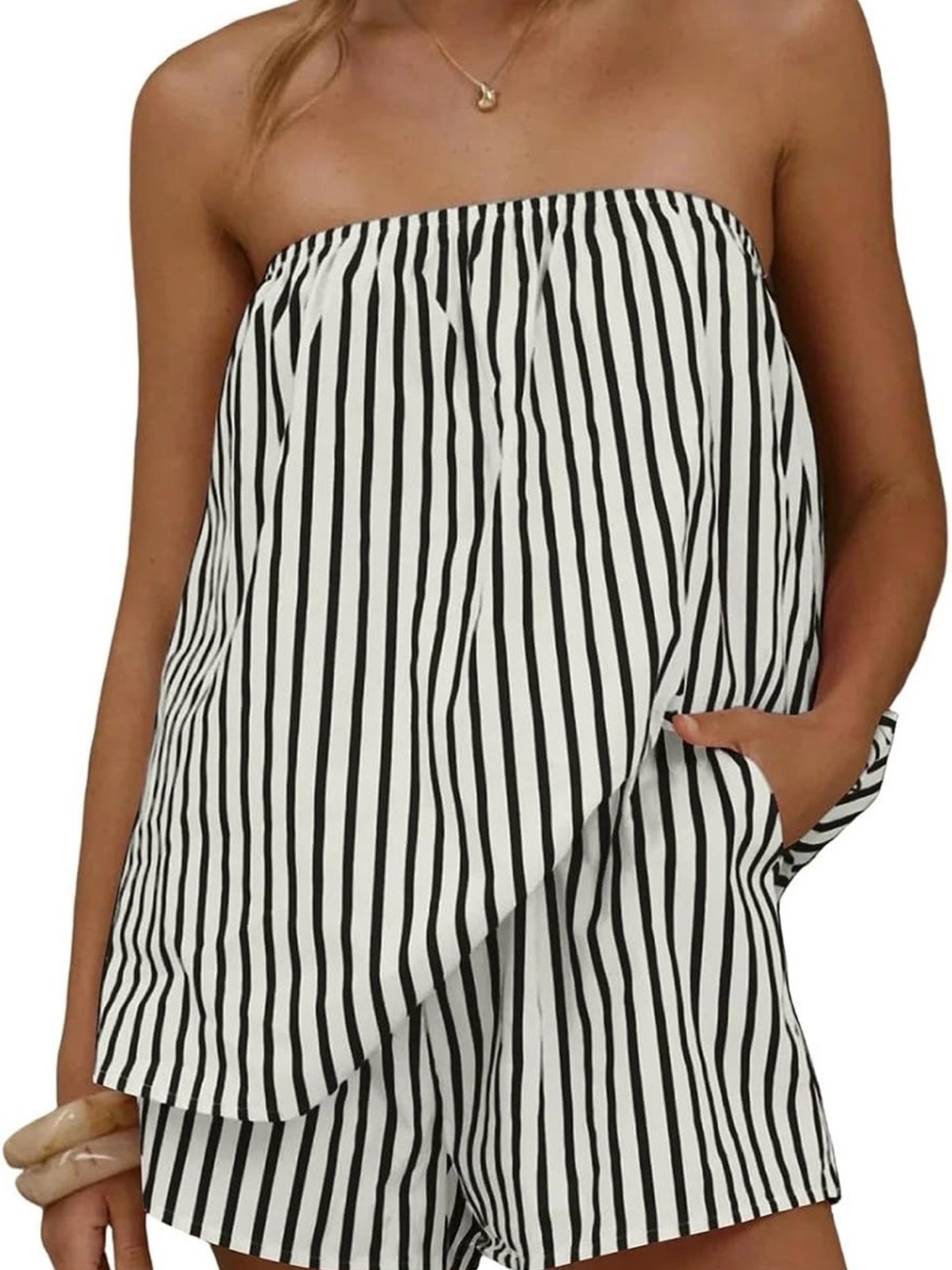 Striped Strapless Set in Black and White